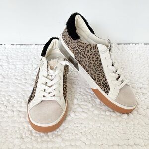 DOLCE VITA Zina plush leopard sneakers size 7 brown ivory lace up